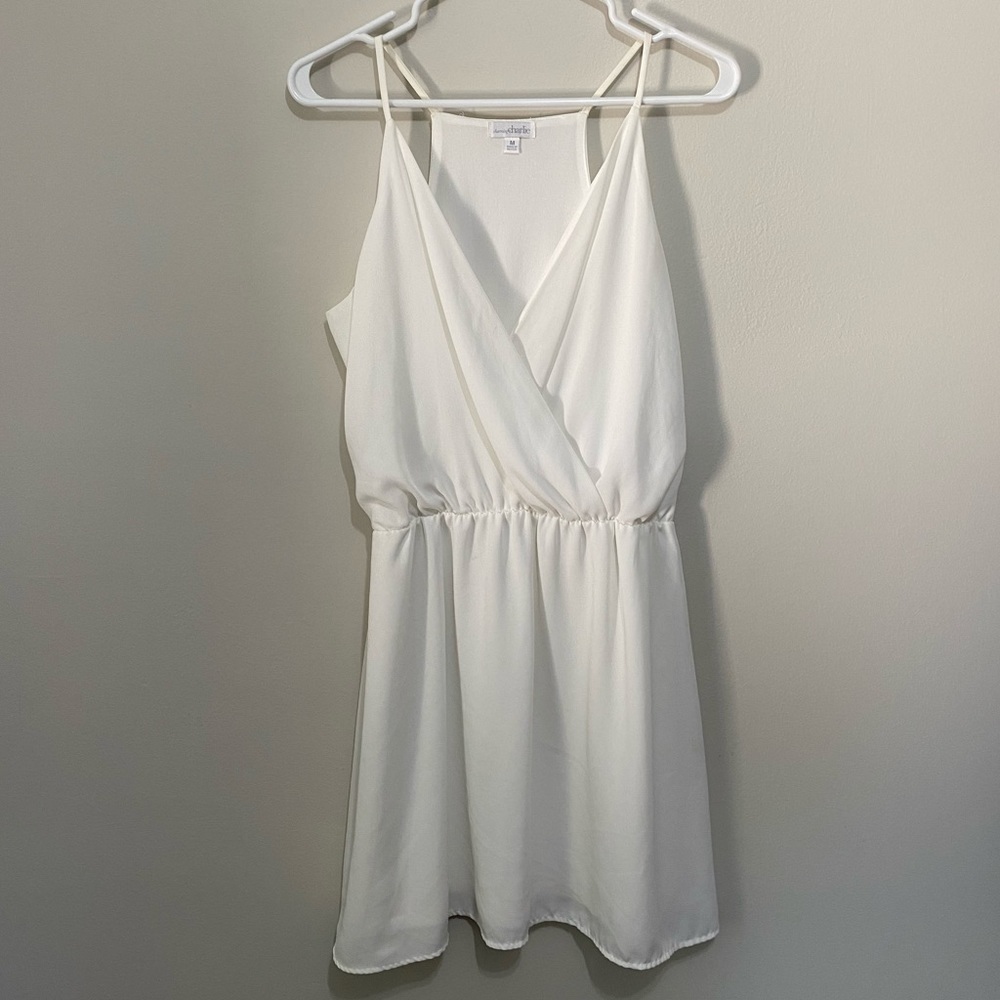 Charming Charlie White deep V neck wrap front dress bridal wedding medium